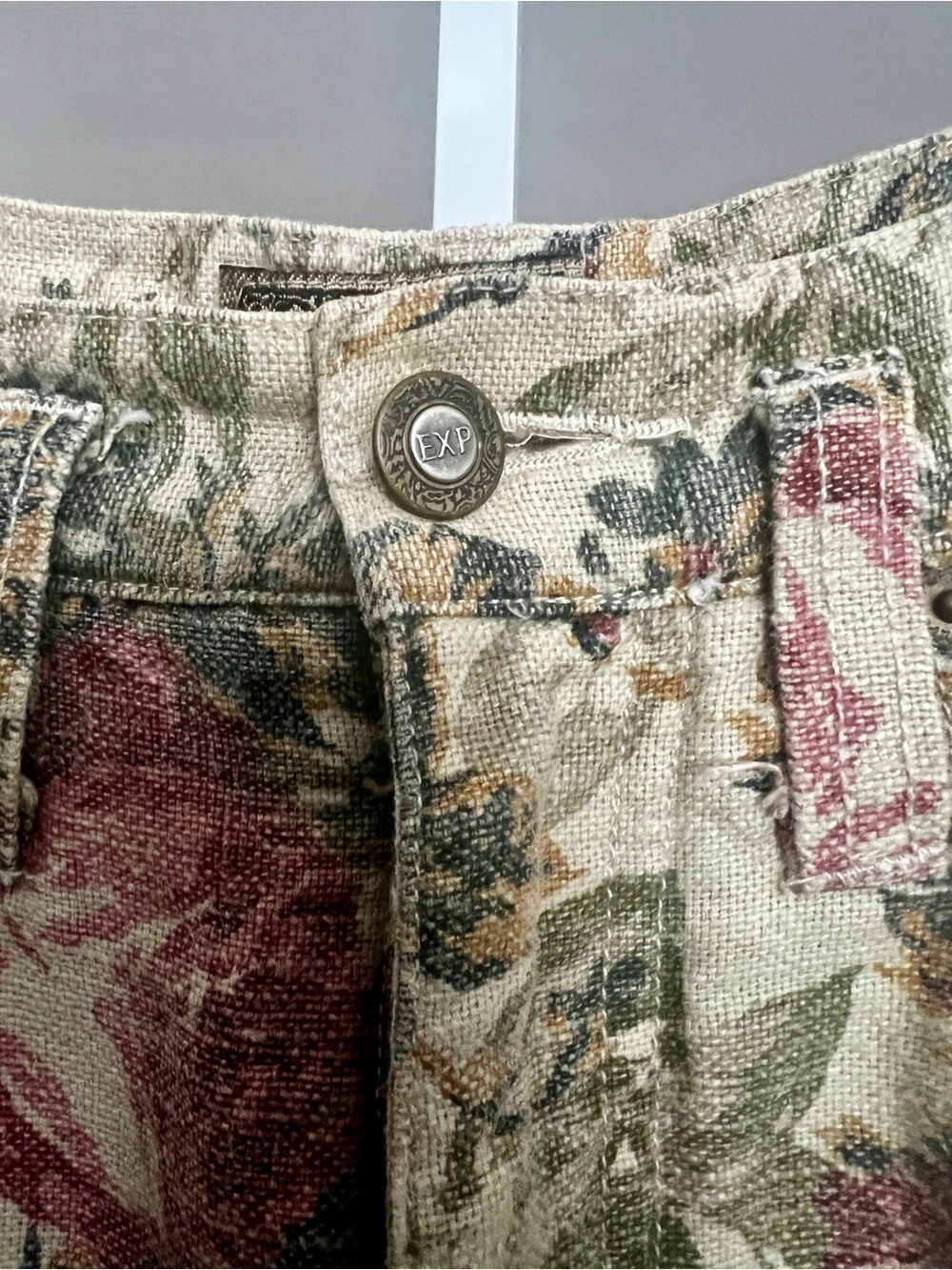 Express EXP Floral Rose Cottagecore Boho Woven Pants Hipster VTG Beige SZ 7/8 - Picture 3 of 11